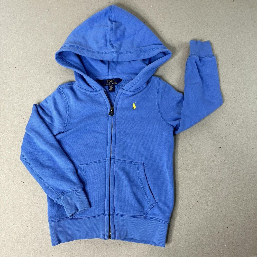 Polo Ralph Lauren Hoodie Toddler 4T Blue Full Zip Sweatshirt Yellow Pony Logo